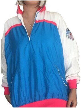 ＨＯＴＤＯＧＧＥＲ "Classic Era" 90s Windbreaker ¼ Zip Pullover Jacket ❤️🤍💙